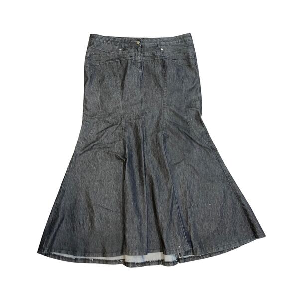 Vintage 90s Bisou Bisou Denim Black Stretch Mermaid Maxi Skirt 16 Western Boho - Picture 1 of 4